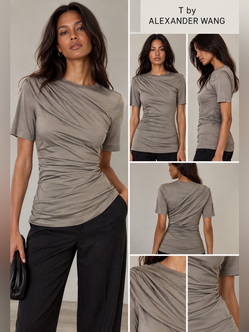 T by Alexander Wang Draped Ruched Short-Sleeve Tee